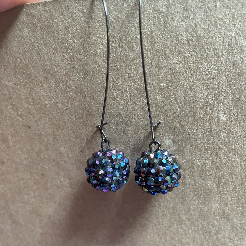 Blue crystal disco ball earrings